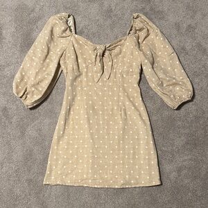 J.O.A. Tan Polka Dot Long Sleeve Dress
